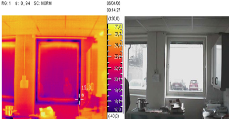 Infraröd bild av värmeförluster genom fönster